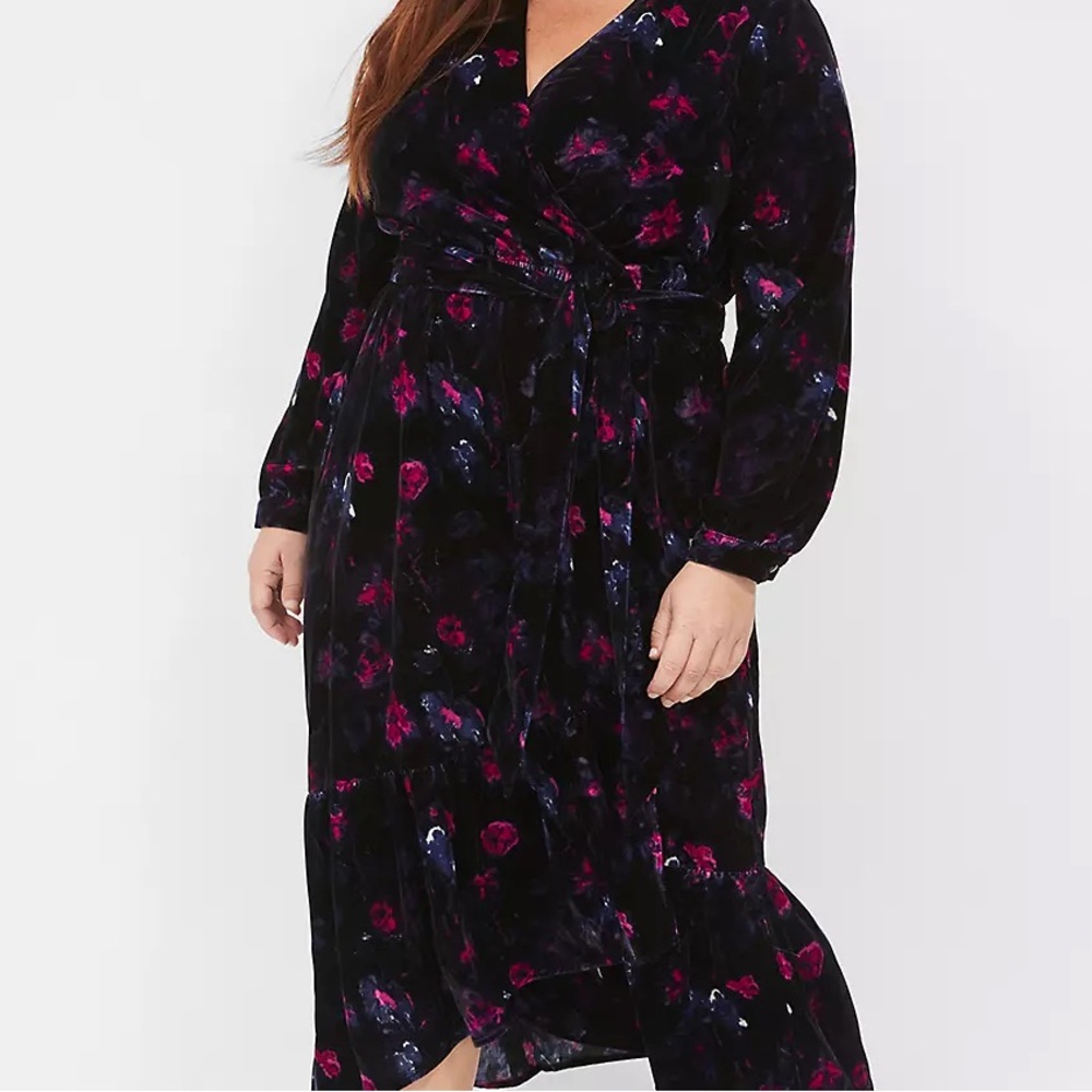 Layne Bryant Tiered Wrap Velvet Midi Dress